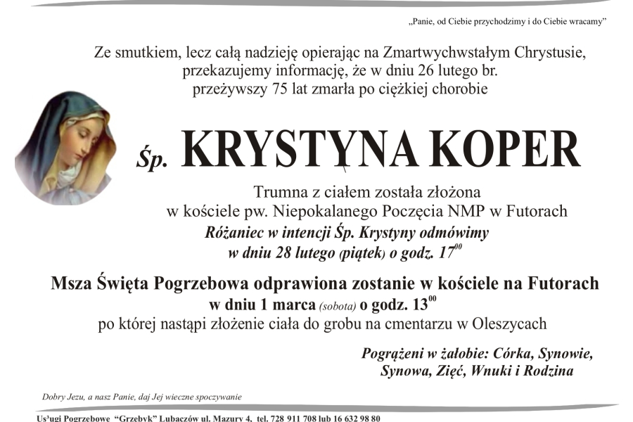 Zmarła Krystyna Koper [75 lat]